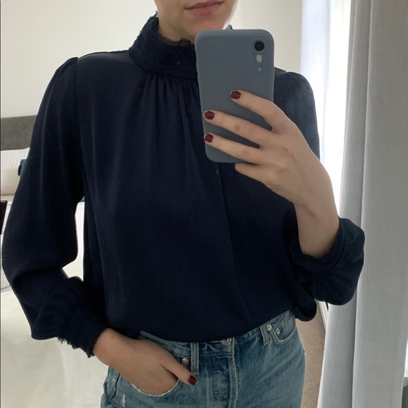 Zara Navy Silk Blouse Small - Picture 2 of 5